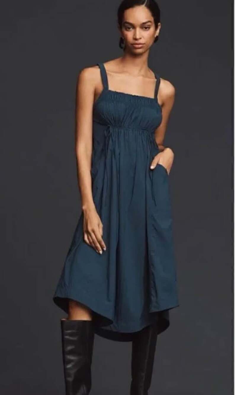Daily Practice Anthropologie Keeseville Smocked Midi Dress Blue Small